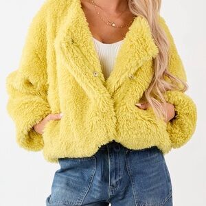 Yellow Plush Teddy Coat - Women's Faux Shearling Jacket